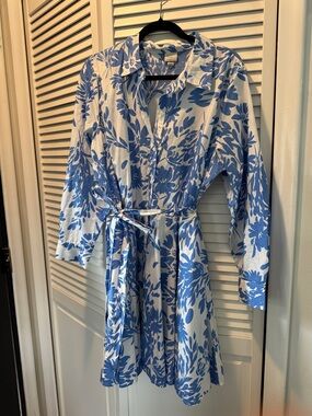 a new day Blue and White Floral Shirtdress Midi